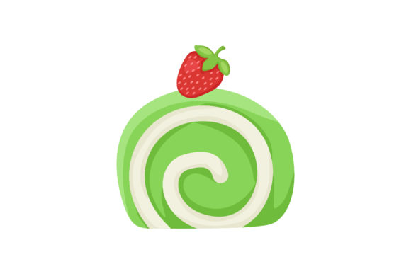 Sweet Matcha Roll Cake Illustration